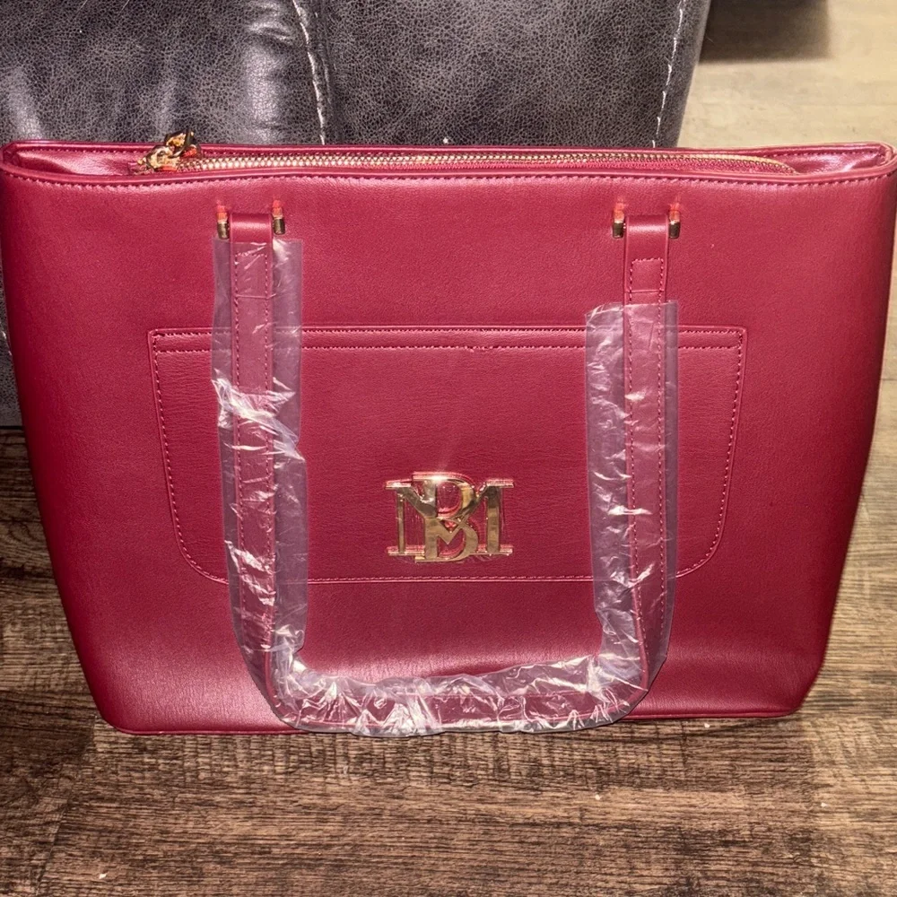 Badgley Mischka Red Tote with Gold Logo